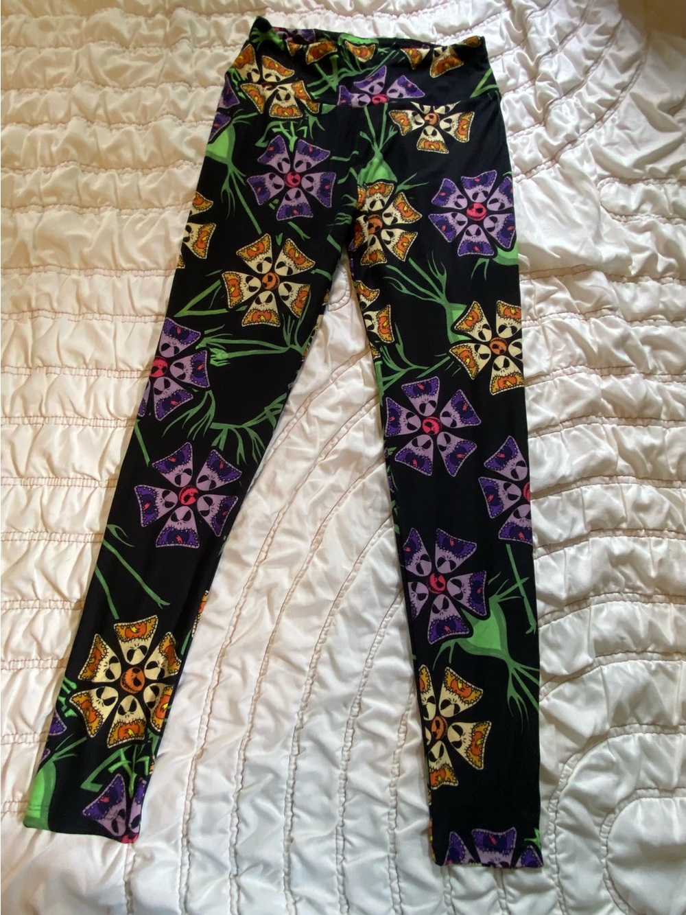LuLaRoe Black Leggings with Purple and Green Floral Print